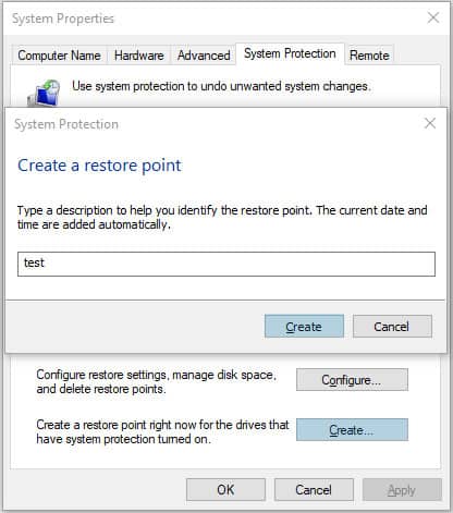 create restore point