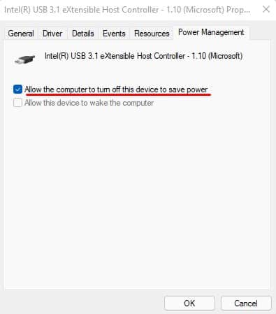 disable usb power settings device manager
