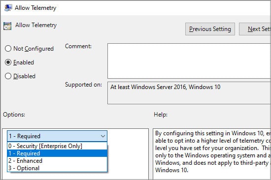 enable telemetry