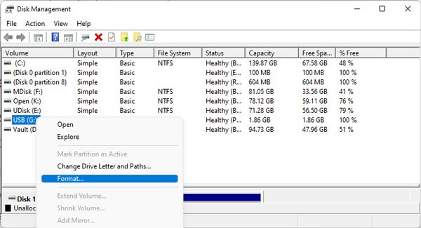 format-usb-disk-management