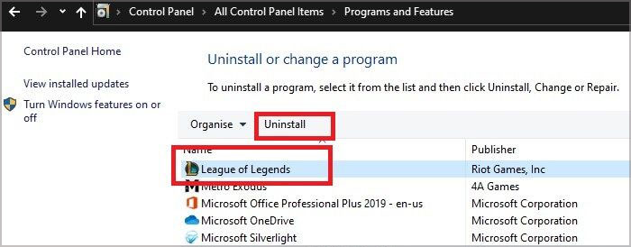 リーグ・オブ・レジェンド-アンインストール