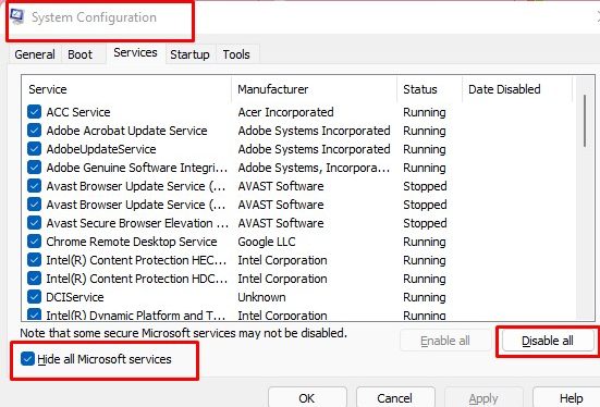 ms config services tab