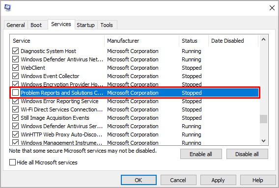 problem-reports-and-solutions-control-panel