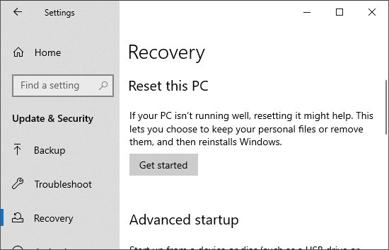 reset this pc