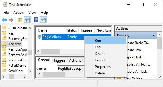 run idle registry backup task scheduler