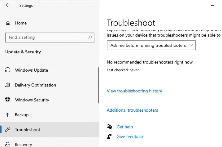 settings troubleshoot