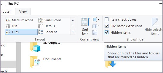 show hidden items