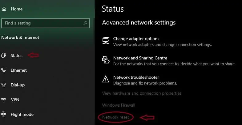 status-network-reset
