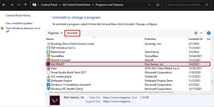 Uninstall Valorant