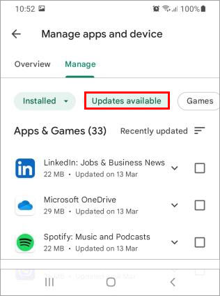 Android apps updates available