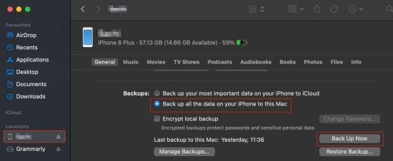 Backup iPhone to Mac