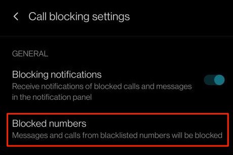 Blocked Numbers Android