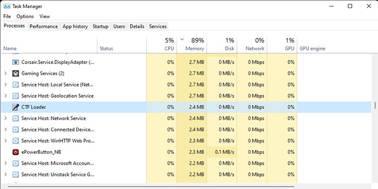 CTF Loader on Task Manager