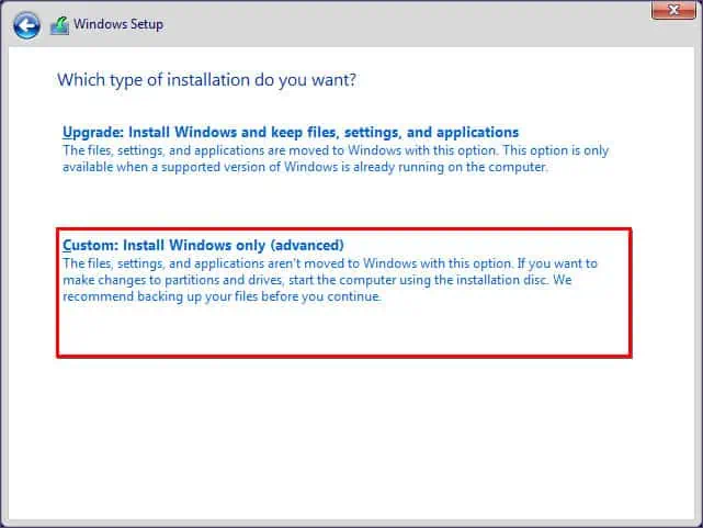 How To Install Windows 11 From USB 13 Custom-install-windows-only