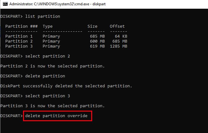Delete-partition-override