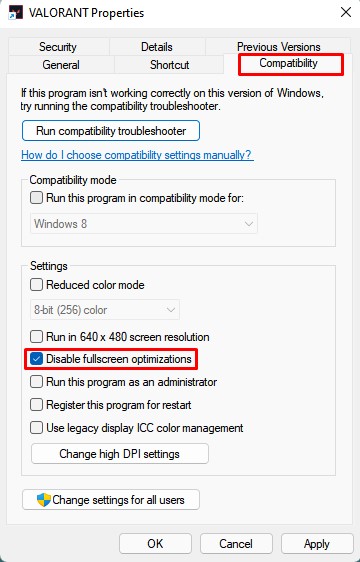 Disable full screen optimization