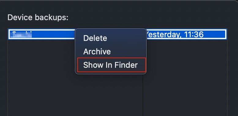 Show Device BackUp