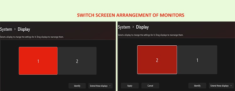 Switch screen arrangements of monitors
