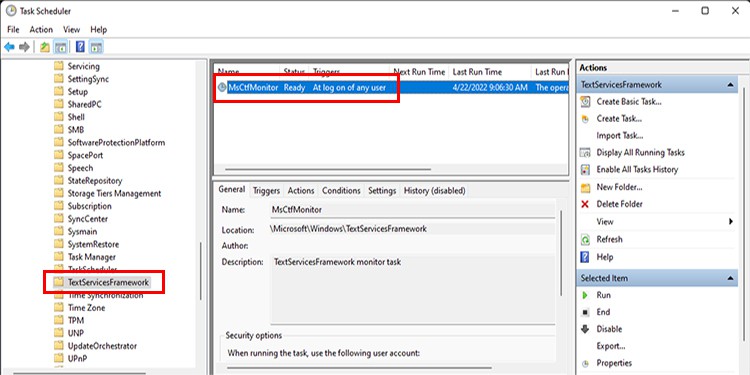 MSCTFMonitor on Task scheduler