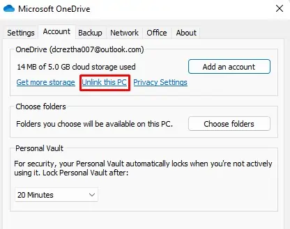 Unlink-pc-from-onedrive