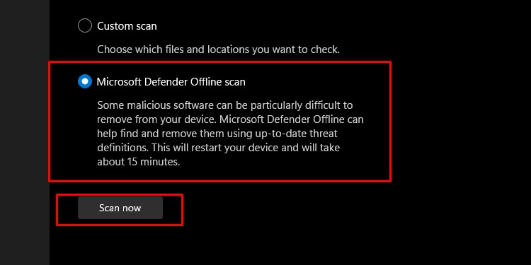 Microsoft Defender çevrimdışı tarama