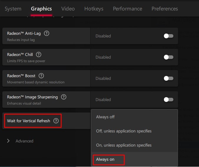 Wait for vertical refresh option