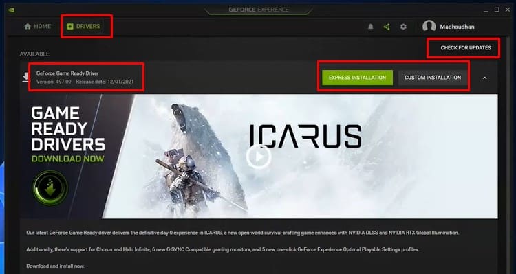 custom installation through GEForce app