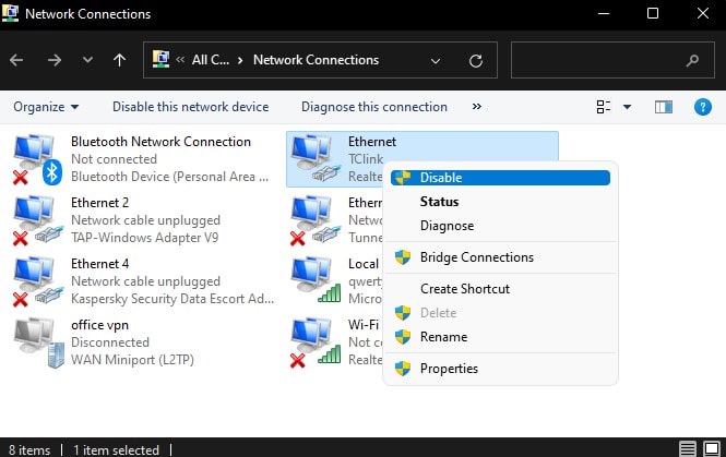 disable network adapter