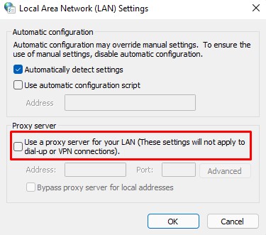 disable proxy server