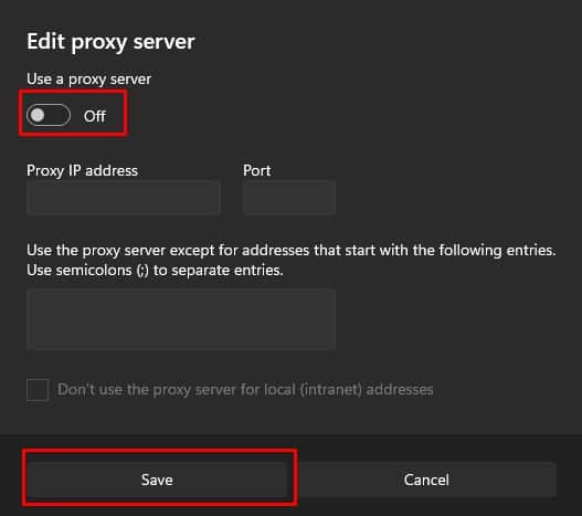 disable proxy server