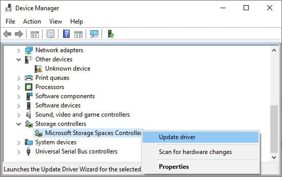 microsoft-storage-spaces-controller-update-device-manager