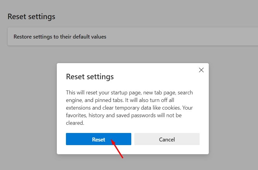 ms edge reset settings