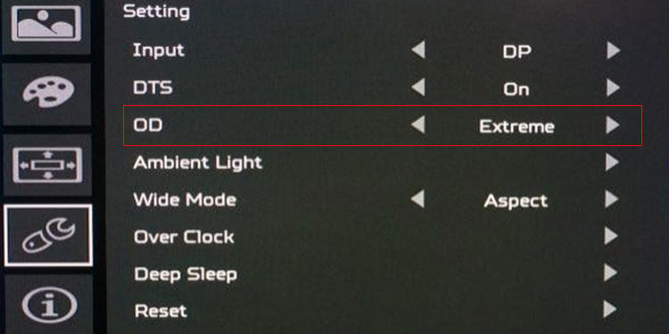 overdrive settings on acer monitor
