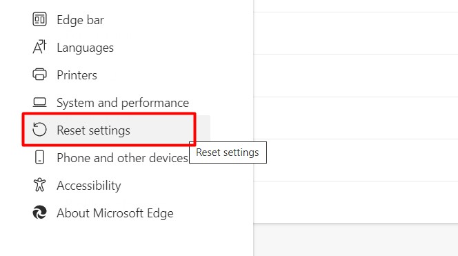 reset settings on ms edge