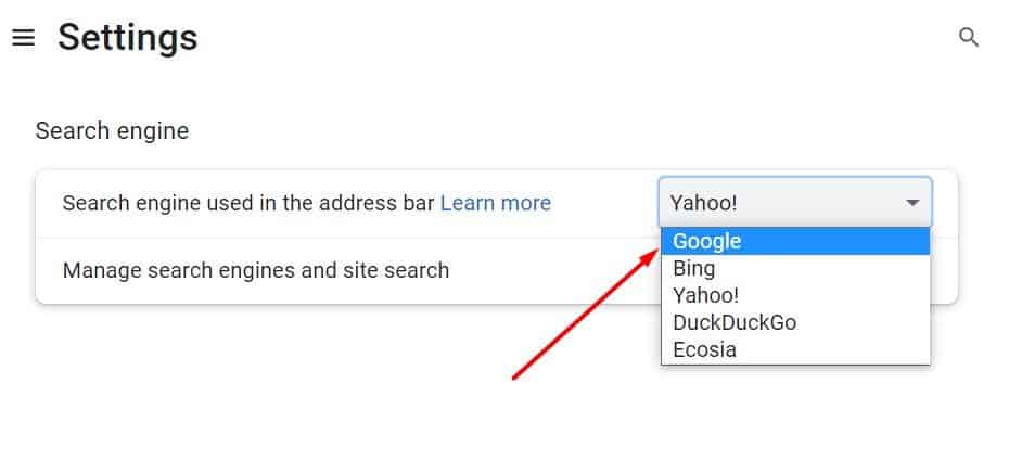 search engine used in the address bar