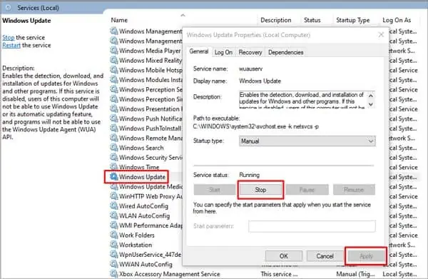 stop-windows-update-service