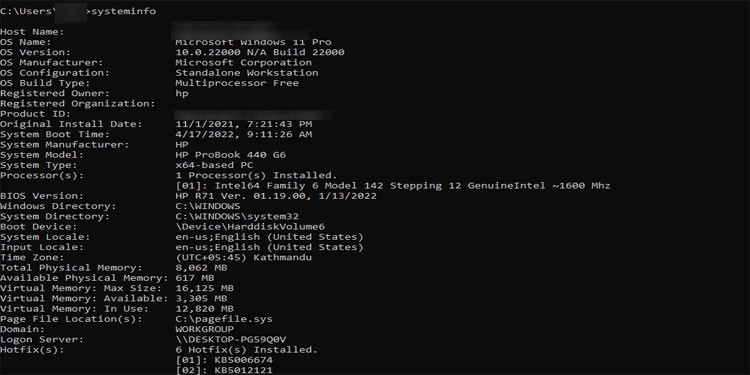 system information cmd