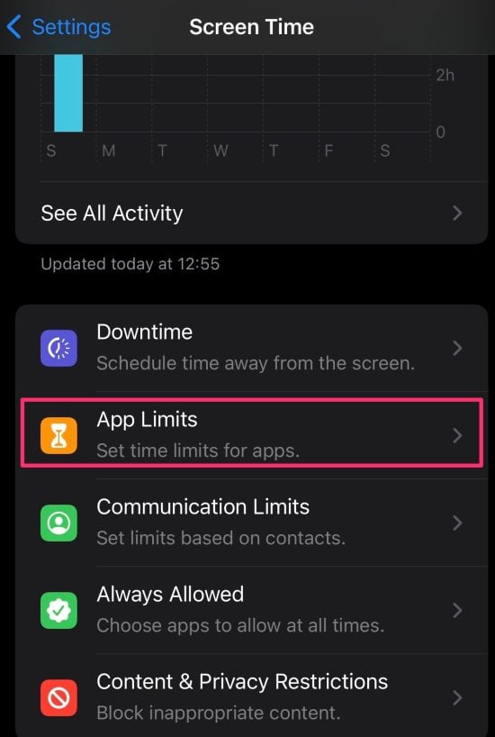 App Limits option