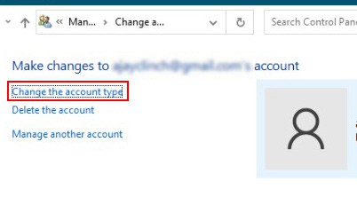 Change account type 2 control panel