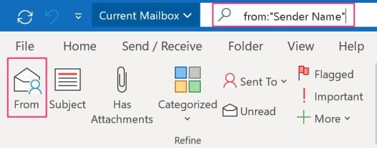 Find Emails from specific person