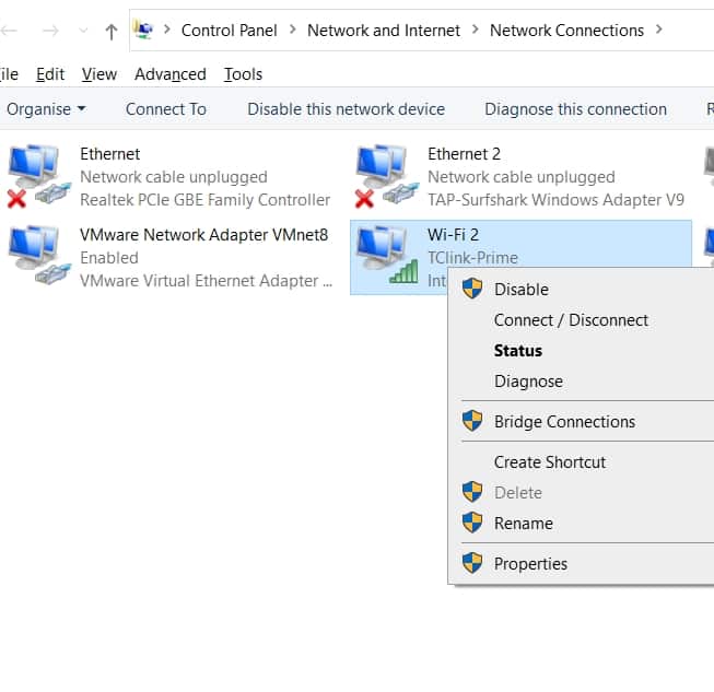 Network connections Properties