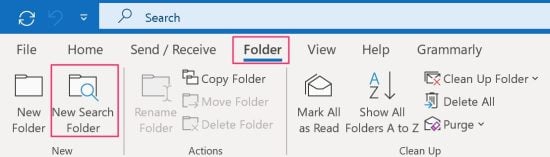 New Search Folder icon on Outlook