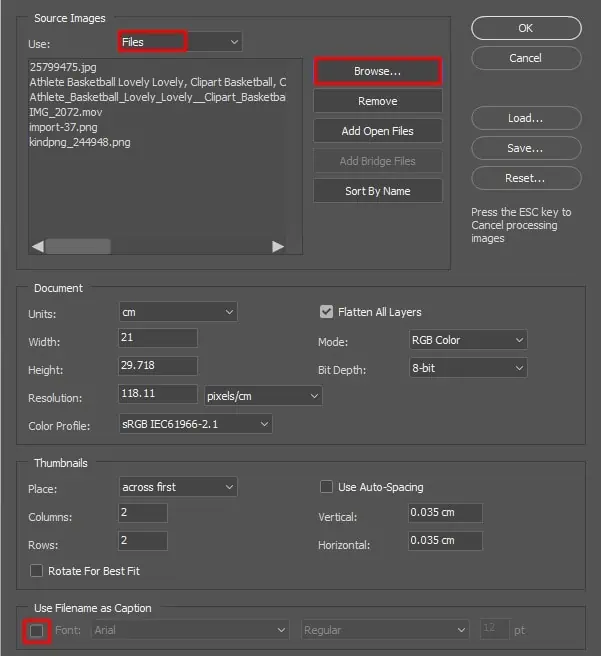 Photosheet-settings