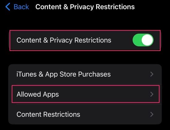Turn on Content and Privacy Restrictions