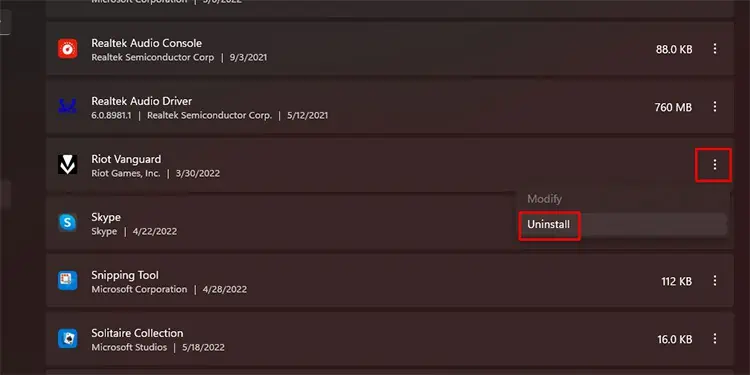 Uninstall-Riot-Vanguard-through-the-apps-and-features