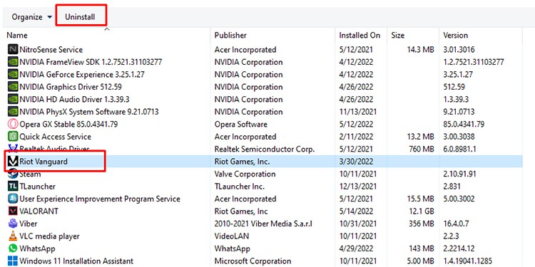 Uninstall Riot Vanguard