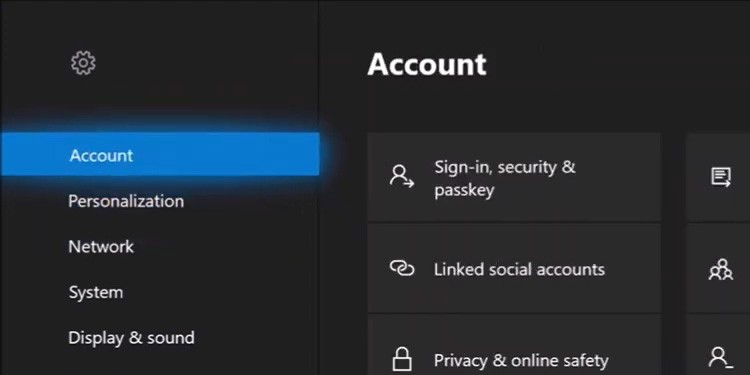 account menu xbox