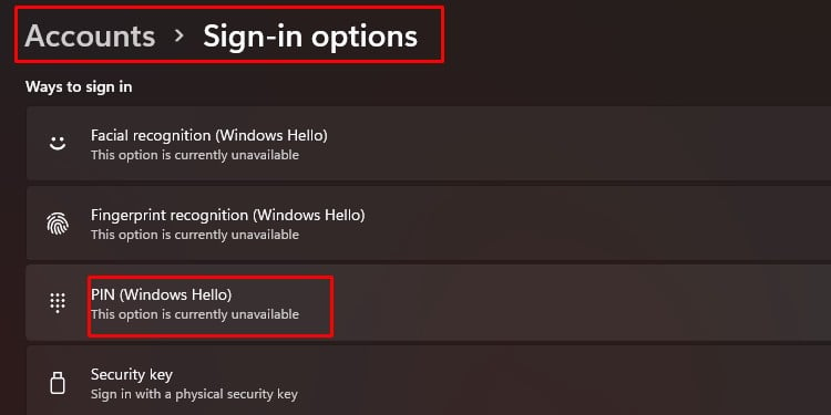 accounts sign in option