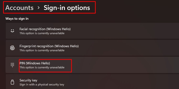 accounts sign in option