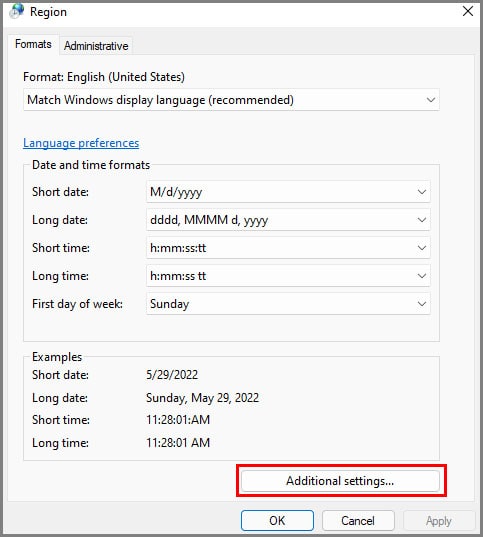 additional settings option after calendar settings